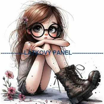 Látkový panel - Holčička s brýlemi - DZ-79 Velikost: 15x15cm, Materiál: Teplákovina nepočesaná