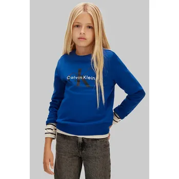 Chlapecká mikina Dětská bavlněná mikina Calvin Klein Jeans modrá barva, s potiskem, IU0IU00714 IU0IU00714.128.176.PPY2 57X, vel. 152