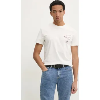 Bavlněné tričko Tommy Jeans DM0DM21106 béžová 01D, vel. M