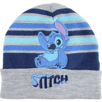 Čepice DIFUZED • Chlapecká zimní pletená čepice Stitch - licence Lilo & Stitch - jedna univerzální velikost pro děti cca 4-8 let Šedá