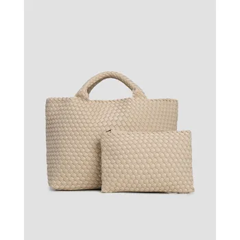 Kabelka Ručně Vyplétaná Dámská Kabelka Naghedi St Barths Medium Tote Sn03013ld-ecru