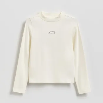 Dívčí tričko Reserved - Bavlněná halenka s výšivkou - krémová - 365FT-01X - 365FT-01X-164