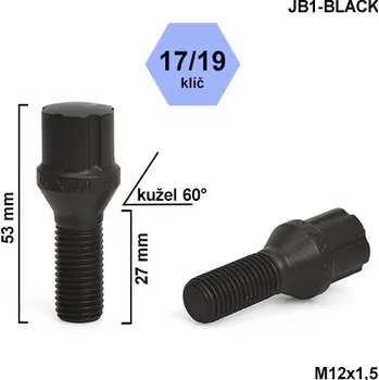 Alu kolo Montážní sada JB1-BLACK kolový šroub 20ks M12x1,5x27mm kužel, hlava 6SPLINE, klíč 17/19