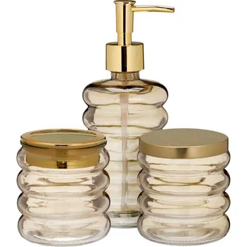 Mýdlenka Bathroom Solutions Koupelnová měděný sada HUM, skleněný dávkovač, kelímek, dóza, 3 kusy