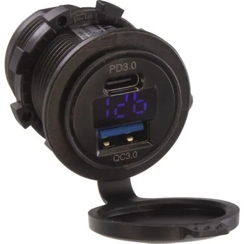 Auto elektroinstalace USB nabíječka QC3.0 + USB-C PD3.0, digitální voltmetr do panelu