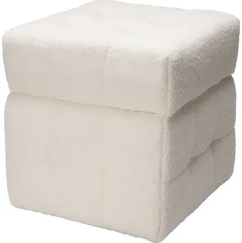 Taburet Home Styling Collection Taburet s úložným prostorem SQUARE, bílý, potah „beránek“, 38 x 38 x 37 cm