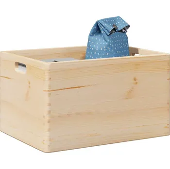 Úložný box Dřevěná box s víkem a držadly 40x30x13 cm masivní borové dřevo