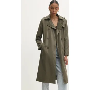 Dámský kabát Trench kabát Answear.LAB dámský, zelená barva, přechodný, dvouřadový pk2625c.ilk 87X, vel. M