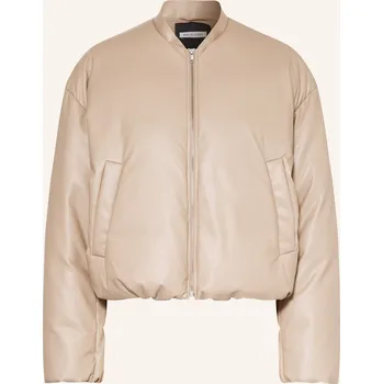 Mrs & Hugs Dámská Peříčková Bunda V Koženém Vzhledu, světle...