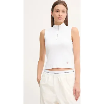 Top Calvin Klein Jeans bílá barva, s pologolfem, LV047C909G 00X, vel. XXS