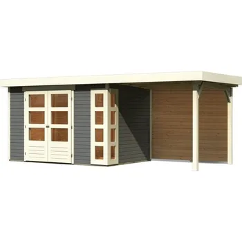 Zahradní stavba KARIBU HOLZTECHNIK dřevěný domek KARIBU KERKO 4 + přístavek 240 cm včetně zadní stěny (9190) terragrau LG2972