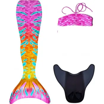 Dámské plavky Kostým mořské panny Kuaki Mermaids - ocas, monofin ploutev a vrchní díl plavek - set 3 ks - Malibu XS 6-8 let