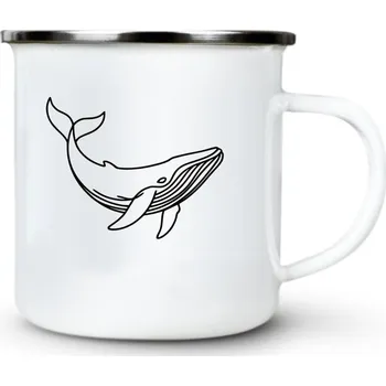 Divoká linie velryba, černý potisk - Plechový hrnek VELKÝ 400ml (500 ml po okraj) - 400 ml