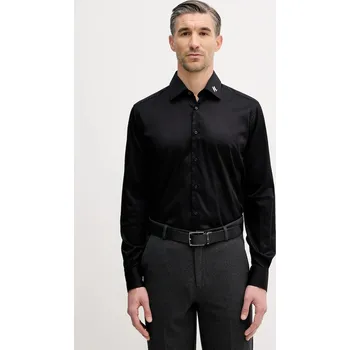 Pánská košile Košile Karl Lagerfeld pánská, černá barva, regular, s italským límcem, 561602.605041 99C, vel. 40