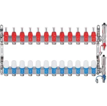 rozdělovač topení Nerezový rozdělovač hranatý s automatickým odvzdušněním - 12 cestný