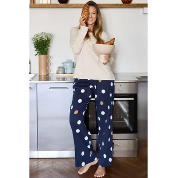 Dámské pyžamo Dámské dlouhé pyžamo mefemi Oceane - viskóza Béžovo-modrá M