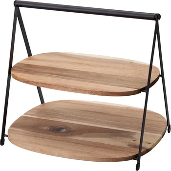 EH Excellent Houseware Dvoupatrový podnos QUEST z akáciového dřeva, 27 × 18 × 25 cm