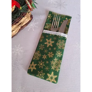 Příbor Kapsa na příbor zelená, zlaté vločky