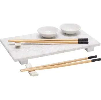 EH Excellent Houseware Sada na servírování sushi ORIA pro 2 osoby, 9 kusů, mramorový podnos
