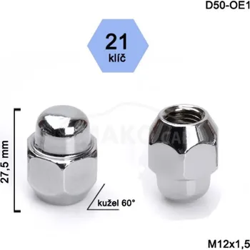 Matice na kolo BIMECC Kolová matice M12x1,5 kužel zavřená chromová, klíč 21