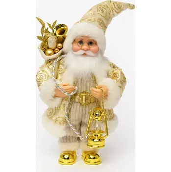 Vánoční dekorace Vánoční dekorace Santa Claus 30 cm, zlatý, LED světlo + pohyb + hudba (vánoční santa zlatý, santa claus 30 cm, vánoční dekorace santa, zlatý santa, svítící santa, santa hudba pohyb, santa figurka 30 cm, vánoční ozdoba, vánoční postavičky, santa s lucernou