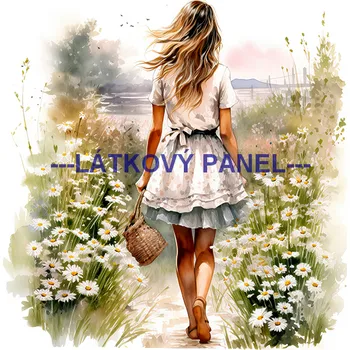 Látkový panel - Žena mezi kopretinami - DZ-68 Velikost: 20x20cm, Materiál: Kočárkovina