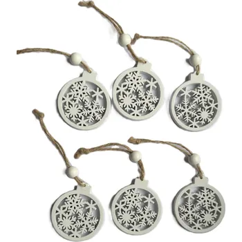 Vánoční dekorace Dřevěná baňka - vločka bílá, 5 cm