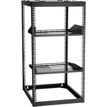 Serverovna VEVOR Síťový rack 20U s otevřeným rámem, hloubka 585 mm, nástěnný nebo stojící serverový rack, odolný 4sloupkový, s odvětrávanými policemi a montážním materiálem, pojme veškeré vaše síťové IT vybavení, AV vybavení.