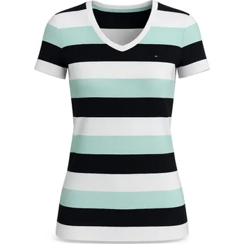 Dámské tričko Tommy Hilfiger Dámské Tričko V-neck Stripe pruhované s krátkým rukávem