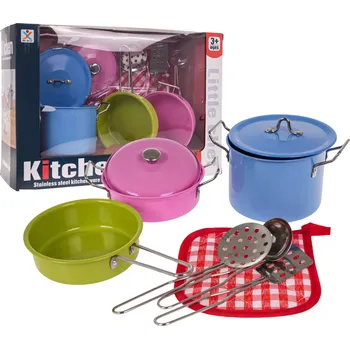 Dětská kuchyňka RKToys Kovové barevné hrnce s příslušenstvím