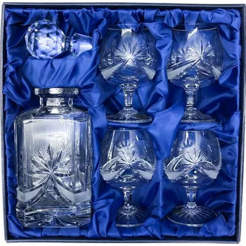 Sklenice BOHEMIA CRYSTAL Sada na rum, koňak, brandy Bohemia Crystal karafa a 4 sklenice - brus Mašle