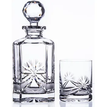 Sklenice Whisky set Bohemia Crystal karafa + 2 sklenice na whisky - brus Mašle 330ml
