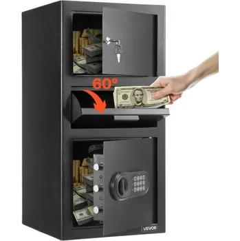 Trezor VEVOR Trezor o objemu 3,6 krychlových stop, velkokapacitní bezpečnostní schránka s předním výklopným otvorem a digitální klávesnicí, odolná 3patrová schránka na hotovost s náhradními klíči na hotovost, bankovní doklady, šperky, dokumenty a účty, černá