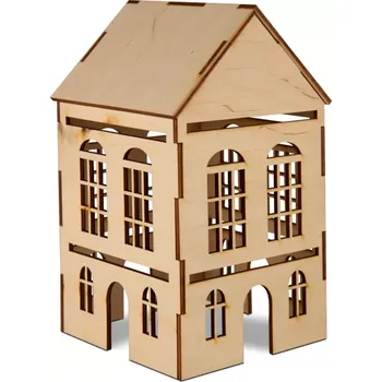 Vánoční dekorace Albi Dřevěná 3D dekorace domečku 3 okýnka 11 cm x 20 cm x 11,5 cm