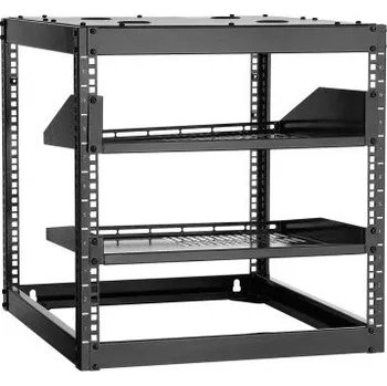 Serverovna VEVOR Síťový rack 10U s otevřeným rámem, hloubka 585 mm, nástěnný nebo stojící serverový rack, odolný 4sloupkový, s odvětrávanými policemi a montážním materiálem, pojme veškeré vaše síťové IT vybavení, AV zařízení.