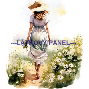 Látkový panel - Žena mezi kopretinami - DZ-59 Velikost: 25x25cm, Materiál: Mikroplyš