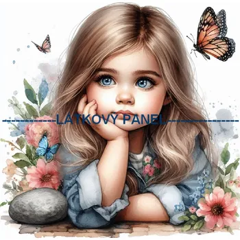 Látkový panel - Holčička s motýlem - DZ-89 Velikost: 15x15cm, Materiál: Mikroplyš
