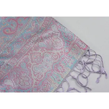 Šála Hedvábná šála Jamawar střední - šeříková a růžová s ornamenty