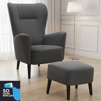 Křeslo Křeslo ušák s podnožkou Next | FUNKČNÍ LÁTKA | tmavě šedá 97 | černé nohy | AKCE