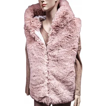 Dámská vesta EKO VESTA KOŽEŠINA RŮŽOVÁ ELEGANTNÍ S KAPUCÍ NA ZIP KAPSY