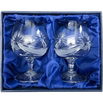 Sklenice Bohemia Crystal sada 2 broušených sklenic na rum, koňak, brandy, brus Mašle 250ml
