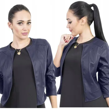 Dámské sako M107 BOLERKO - SAKO Z EKO KŮŽE, TMAVĚ MODRÉ, VELIKOST vel. 50 (XXXXXXL)