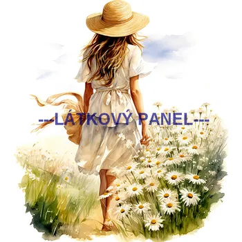 Látkový panel - Žena mezi kopretinami - DZ-67 Velikost: 30x30cm, Materiál: Bavlna
