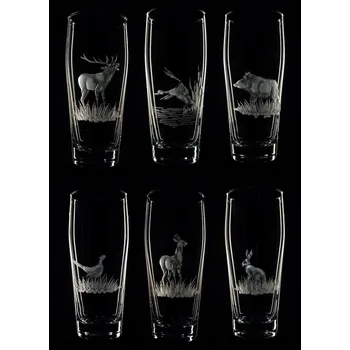 Sklenice sada půllitrů (štuc) 6 ks, myslivost - ručně ryté (broušené) dárek pro myslivce