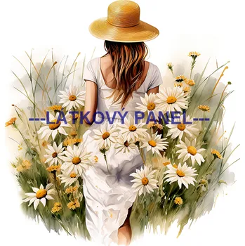 Látkový panel - Žena mezi kopretinami - DZ-65 Velikost: 20x20cm, Materiál: Bavlna