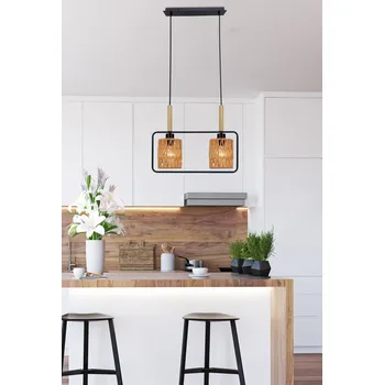 Závěsná lampa Crown, černá, 2x40W, E27, béžové stínidlo