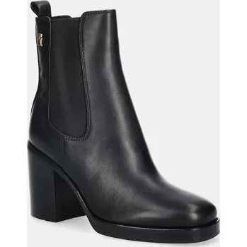 Dámské kozačky Kožené kotníkové boty Tommy Hilfiger SQUARE TOE CHELSEA HIGH BLOCK HL dámské, černá barva, na podpatku, FW0FW08844 99X, EUR 38