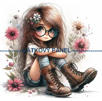 Látkový panel - Holčička s brýlemi - DZ-75 Velikost: 15x15cm, Materiál: Kočárkovina