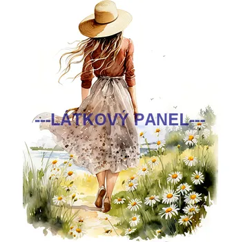 Látkový panel - Žena mezi kopretinami - DZ-62 Velikost: 20x20cm, Materiál: Kočárkovina