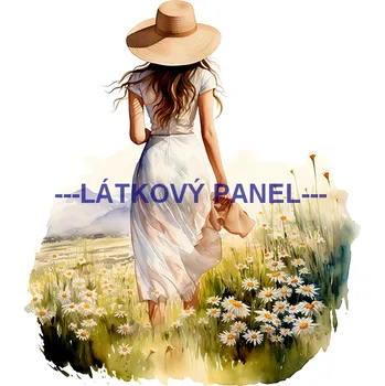 Látkový panel - Žena mezi kopretinami - DZ-66 Velikost: 20x20cm, Materiál: Teplákovina nepočesaná